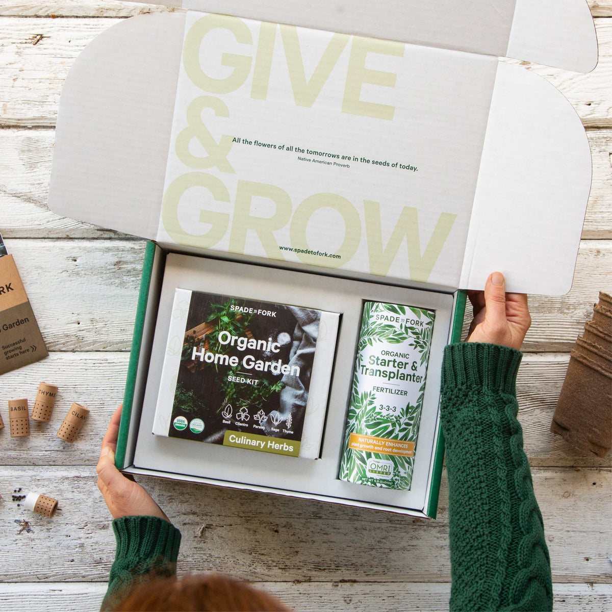 Gift Box Set - Culinary Herbs Kit + Starter &amp; Transplanter Fertilizer